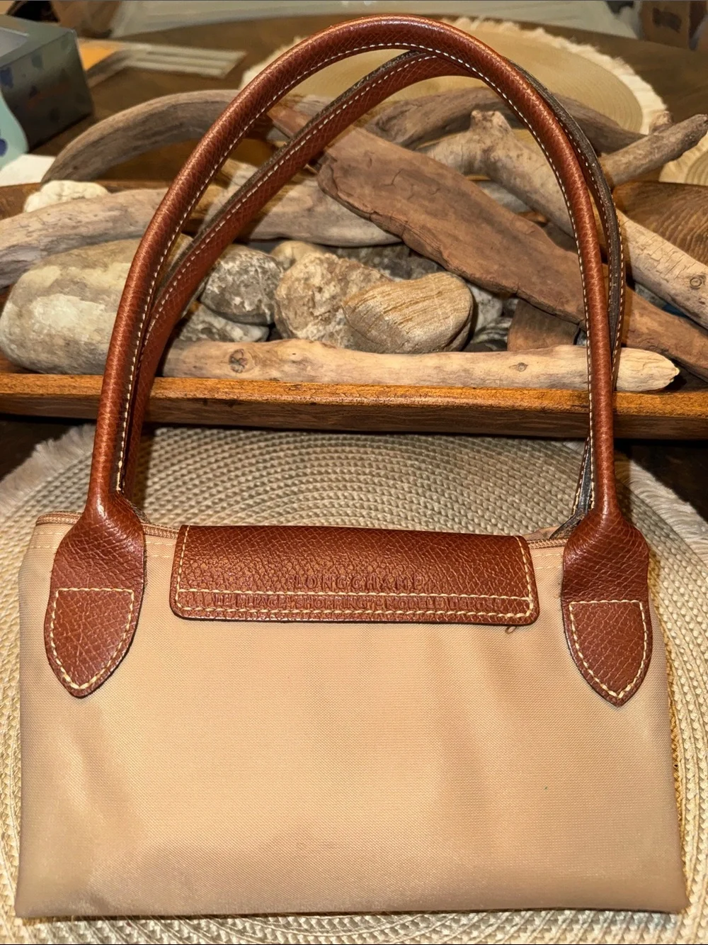 Longchamp Beige Nylon Shoulder Bag-tote 2-way bag with Brown Leather Trim - Picture 2 of 12